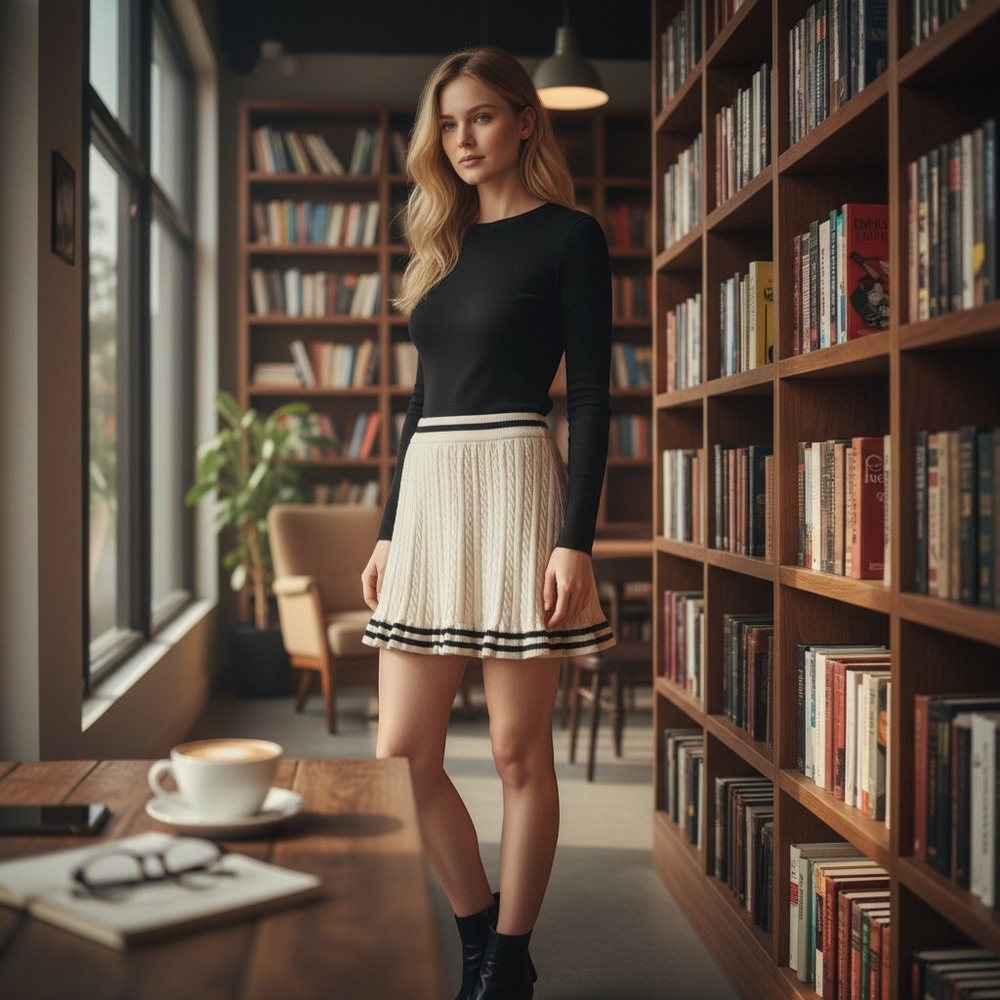 Willow & Wind Cream Cable Knit Mini Skirt Ruffle Hem Size L Academia Preppy